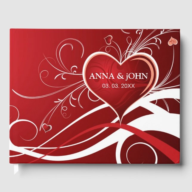 Red And White Hearts Swirls Guest Book (Front)