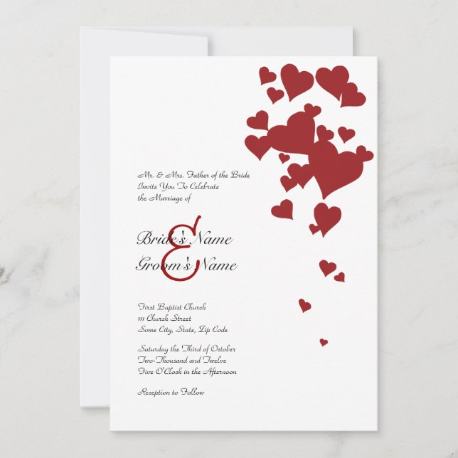 Red and White Hearts Wedding Invitation (Front)