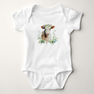 Red and White Heifer (Cow) with Flowers Baby Bodysuit