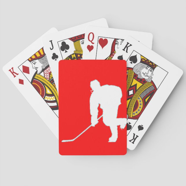 RED AND WHITE HOCKEY PLAYER 3 PLAYING CARDS (Back)