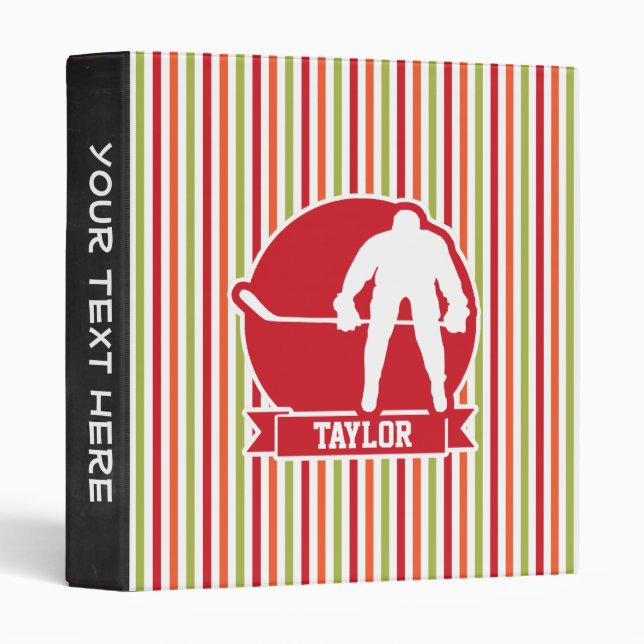 Red and White Hockey Player, Red, Orange, Green Binder (Front/Spine)