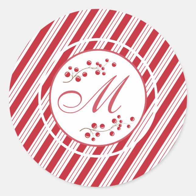 Red and White Holiday Monogram Envelope Seals (Front)