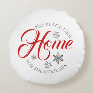Red and White Home for the Holidays Round Pillow