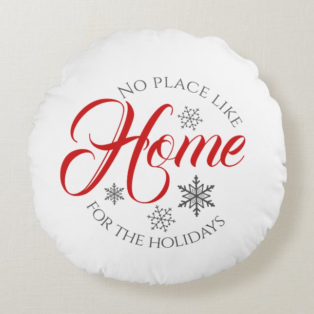 Red and White Home for the Holidays Round Pillow (Front)