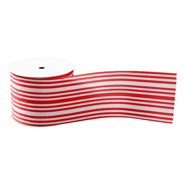 Red and White Horizontal Stripes Modern Pattern Grosgrain Ribbon (Spool)