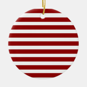 Red and White Horizontal Stripes Pattern Ceramic Ornament