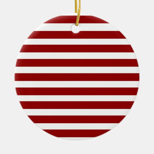 Red and White Horizontal Stripes Pattern Ceramic Ornament (Front)