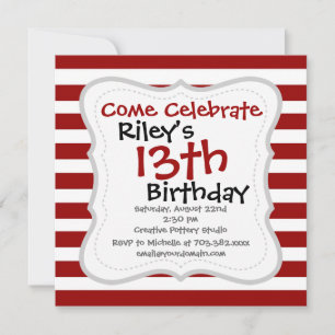 Red and White Horizontal Stripes Pattern Invitation