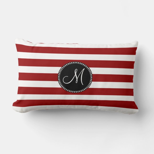 Red and White Horizontal Stripes Pattern Lumbar Pillow (Front)