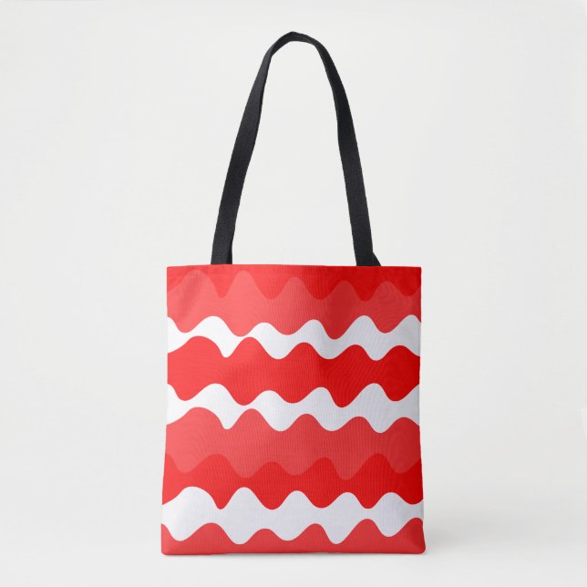 Red and white horizontal wavy pattern  tote bag (Front)