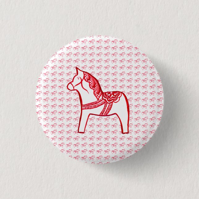 Red and White Horse 1 Inch Round Button (Front)