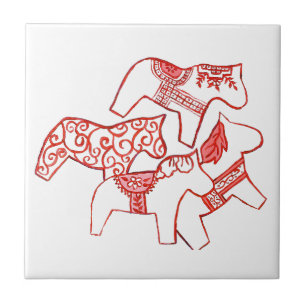 Red and White Horse Tile