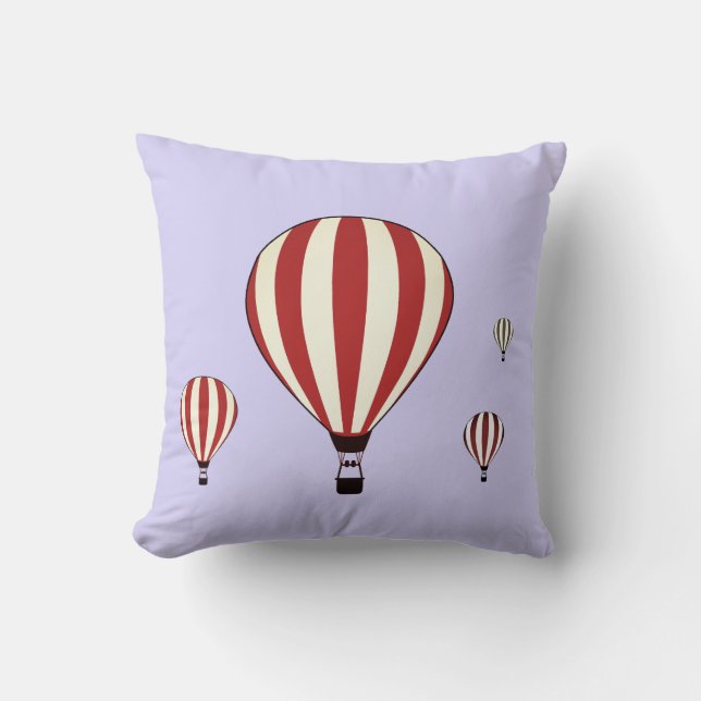 Red and white hot air balloons on periwinkle throw pillow (Front)