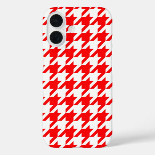 Red and White Houndstooth Check iPhone 16 Case
