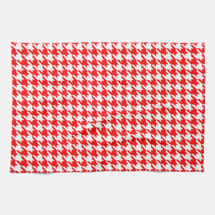 Red and White Houndstooth Check Kitchen Towel