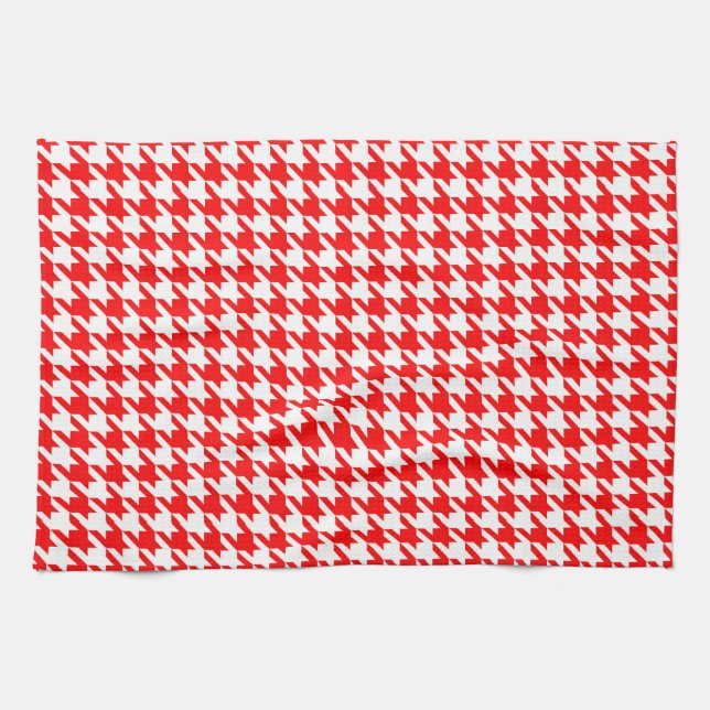 Red and White Houndstooth Check Kitchen Towel (Horizontal)