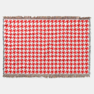Red and White Houndstooth Check Throw Blanket