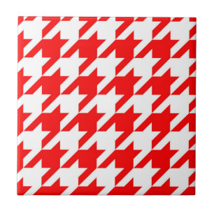Red and White Houndstooth Check Tile