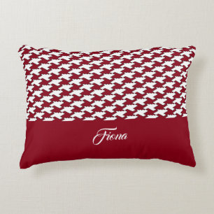 Red and white houndstooth pattern monogram accent pillow