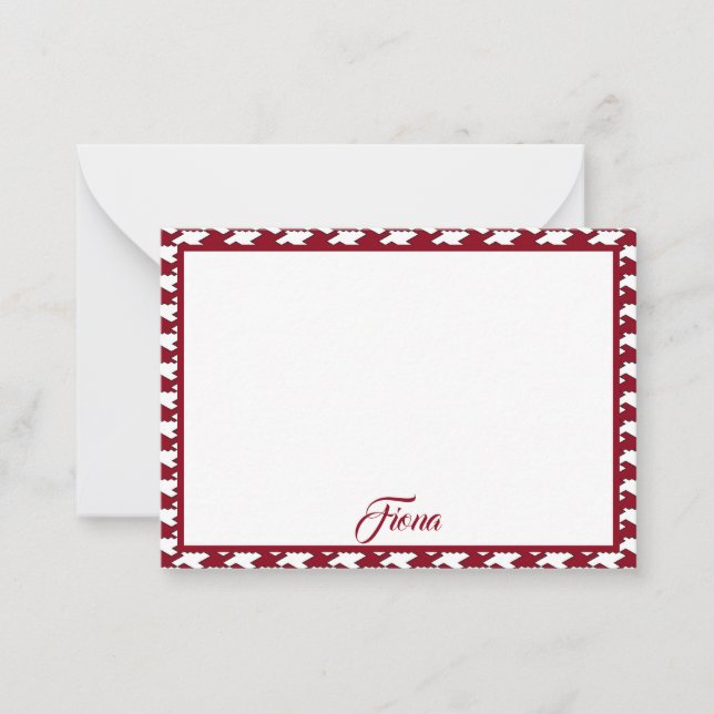 Red and white houndstooth pattern monogram card (Front)