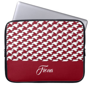 Red and white houndstooth pattern monogram laptop sleeve