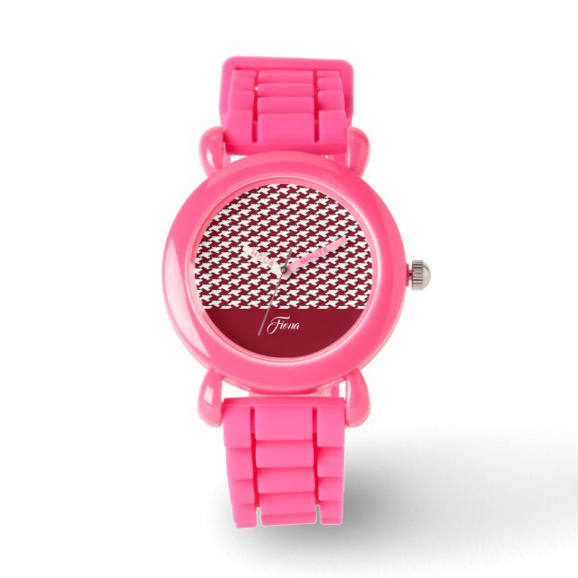 Red and white houndstooth pattern monogram watch (Front)