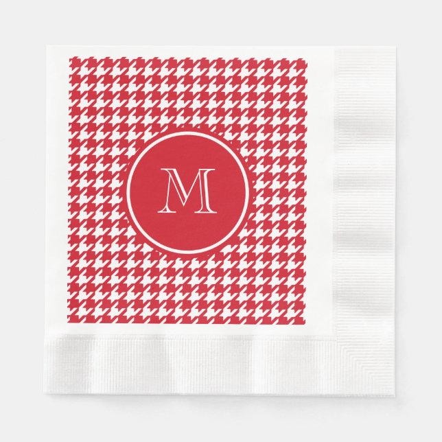 Red and White Houndstooth Your Monogram Napkin (Front)
