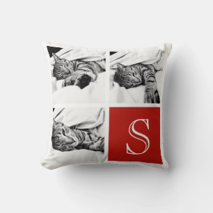 Red and White Instagram Photo Collage Monogram Throw Pillow