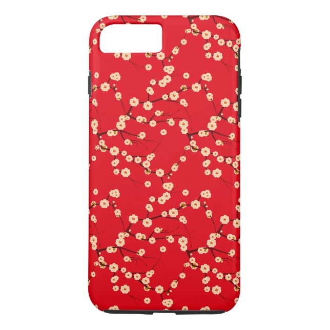 Red and White Japanese Cherry Blossoms Pattern Case-Mate iPhone Case (Back)
