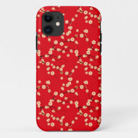 Red and White Japanese Cherry Blossoms Pattern