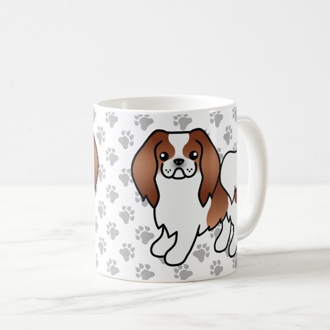 Red And White Japanese Chin Cartoon Dog & Paws Coffee Mug (Front Right)