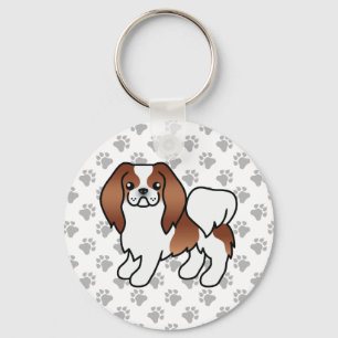 Red And White Japanese Chin Cartoon Dog & Paws Keychain