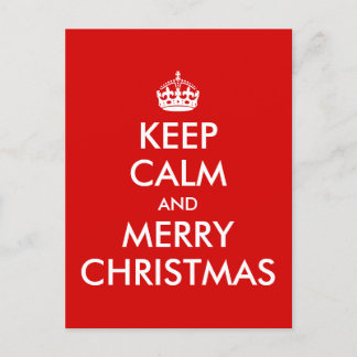 Red and White Keep Calm and Merry Christmas Holiday Postcard