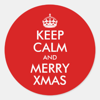 Red and White Keep Calm and Merry Xmas Classic Round Sticker