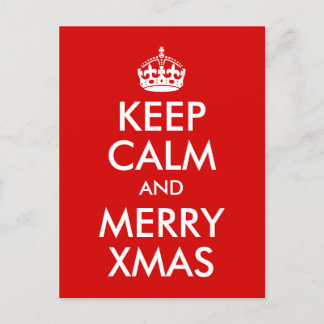 Red and White Keep Calm and Merry Xmas Holiday Postcard