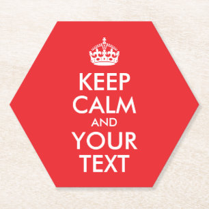 Red and White Keep Calm and Your Text Paper Coaster