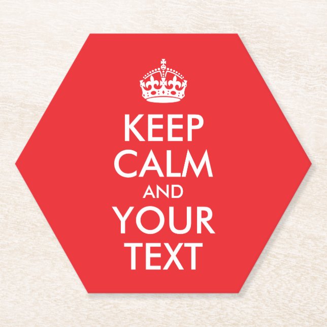 Red and White Keep Calm and Your Text Paper Coaster (Front)