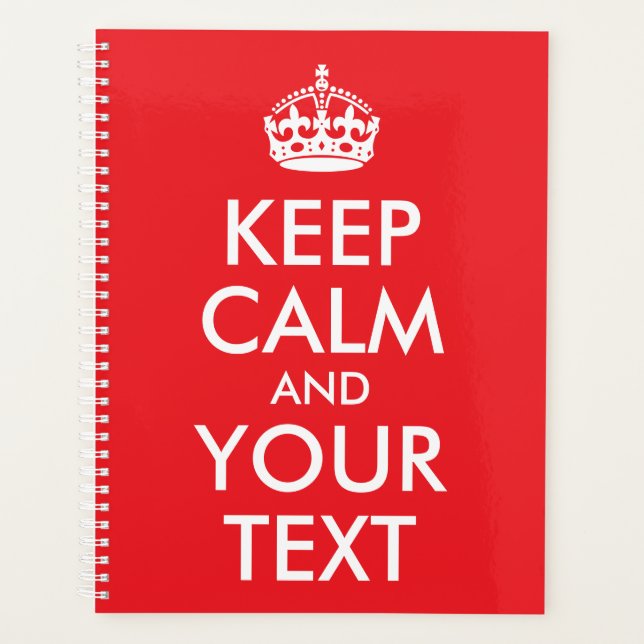 Red and White Keep Calm and Your Text Planner (Front)