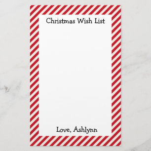 Red and White Kids Christmas Wish List Stationery
