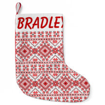 Red and White Knitted Pattern Christmas Stocking