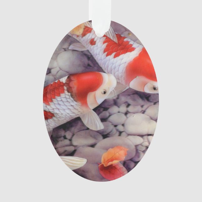 Red and White Koi Fish Pond Ornament (Front)