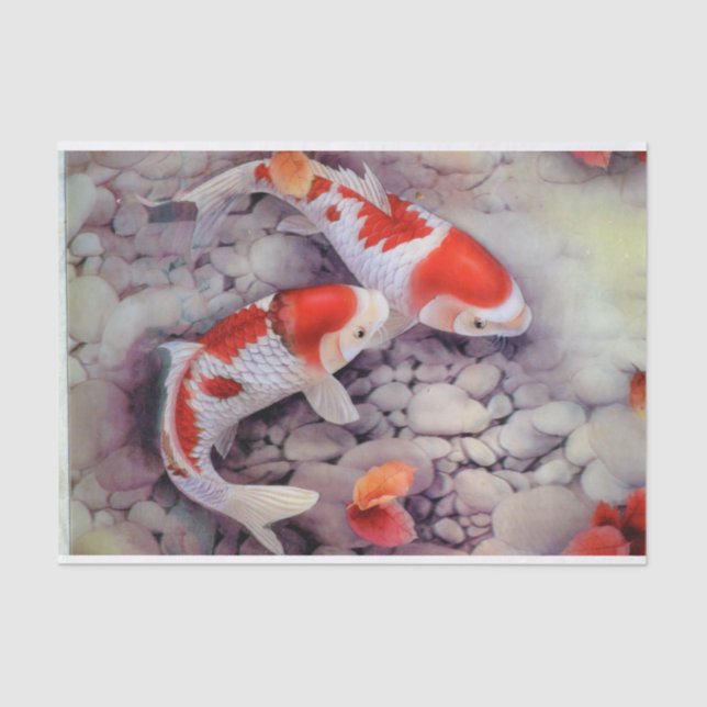Red and White Koi Fish Pond Tissue Paper (Front)