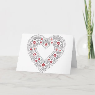Red and White Lace Heart Holiday Card