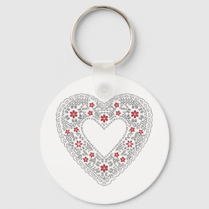 Red and White Lace Heart Keychain