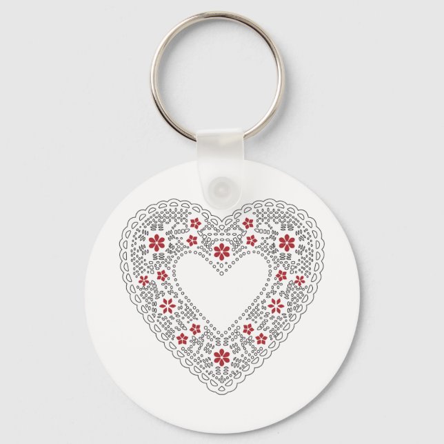 Red and White Lace Heart Keychain (Front)