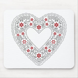 Red and White Lace Heart Mouse Pad