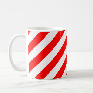 Red and White Large Diagonal Stripes Pattern Coffee Mug
