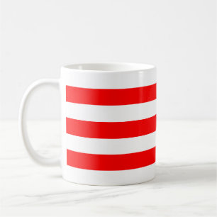 Red and White Large Horizontal Stripes Pattern Coffee Mug