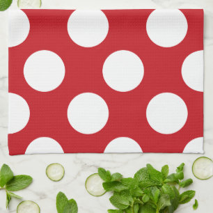 Red and White Large Polka Dot Kitchen Towel