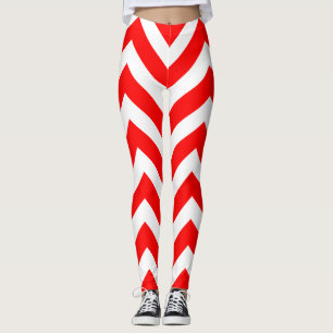 Red and White Large Size Chevron Leggings